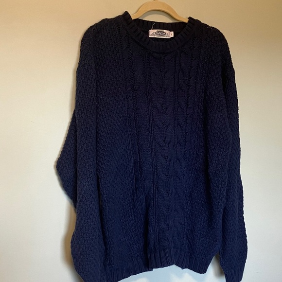 Smythe women’s Men's unisex Navy Cotton cable Knit made in USA Sweater - Picture 3 of 5